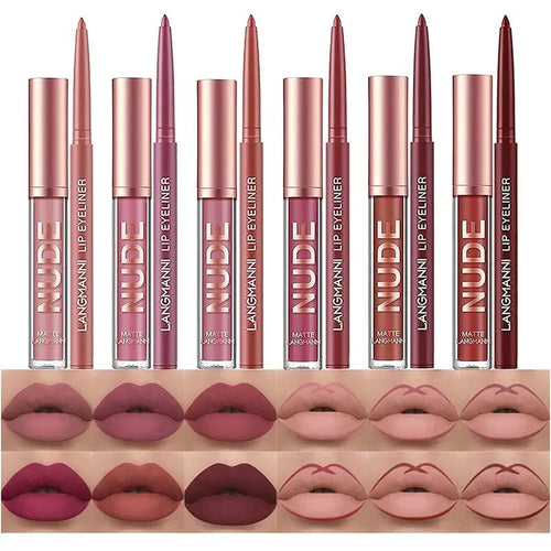 12 Matte Velvet Nude Liquid Lipstick + Lip Liner Set Lip Gloss - Koxer Trader